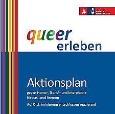 Cover des ersten Berichts zur Umsetzung des Landesaktionsplans gegen Homo-, Trans- und Interphobie 2017 