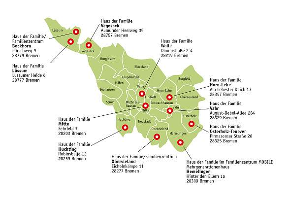 Karte mit den Standorten der Häuser der Familie