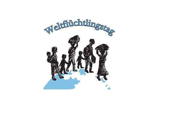 Stilisierte Darstellung von Menschen auf der Flucht
