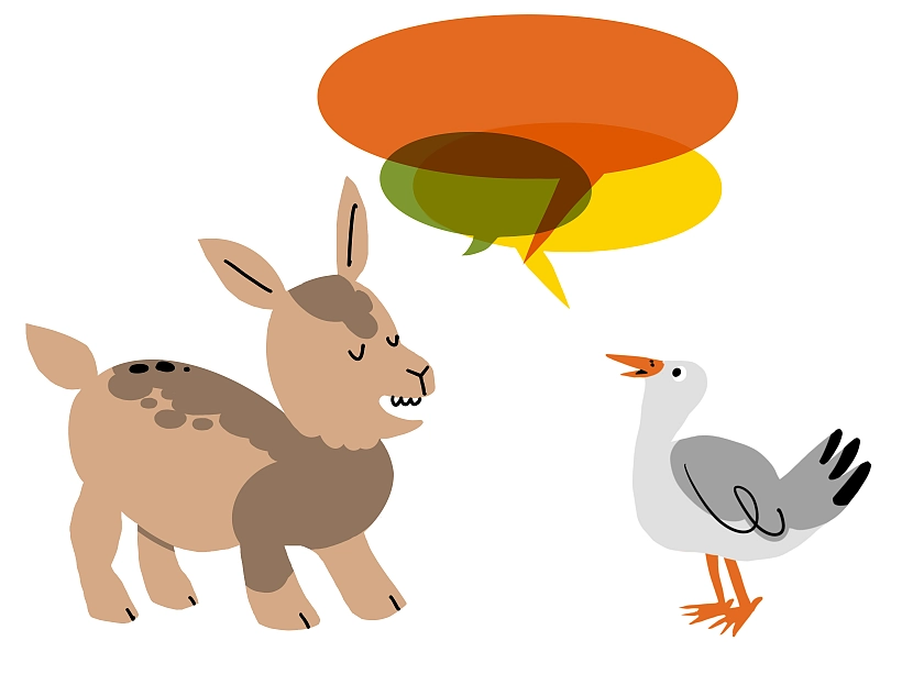 Ein Bürgerpark-Zicklein und eine Gröpelinger Möwe treten in den Dialog.