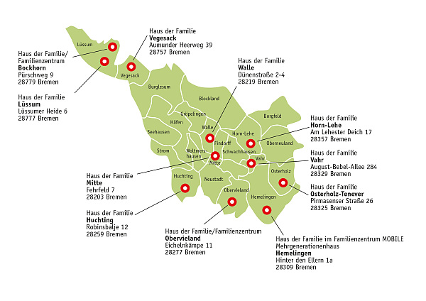 Karte der Häuser der Familie in Bremen